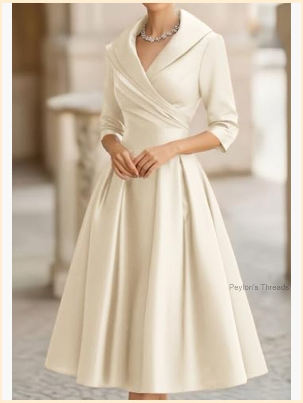 Satin Wrap Dress with 3/4 Sleeves and Pockets - Picture 3 of 5